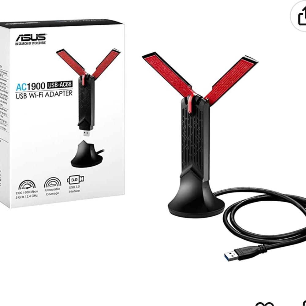 ASUS USB-AC68 AC1900 Dual-band USB 3.0 WiFi Adapter, Cradle included